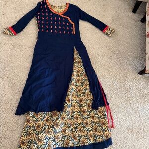 Navy Blue and Gold Embroidered kurti